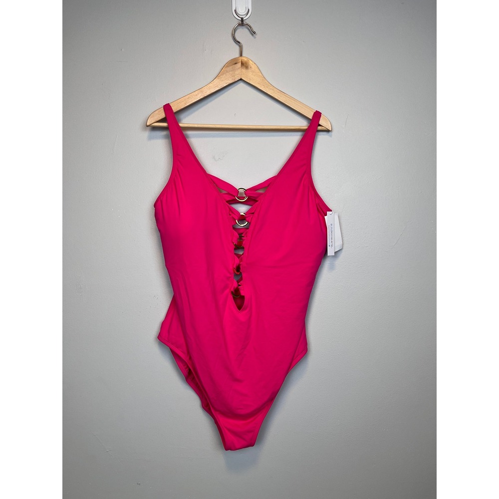 NWT Bleu Rod Beattie 22W One Piece Swimsuit Rose Red Pink Lace Up Bathing Suit
